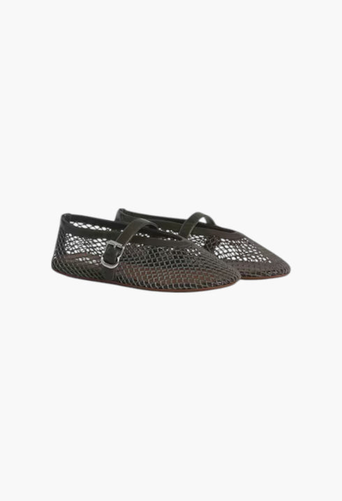 Khaki - Ballet Flats In Fishnet - GLAM MODA